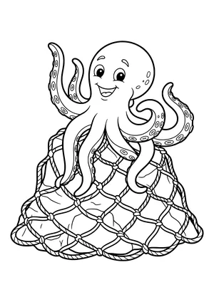 Octopus freeing itself from a net Coloring Page