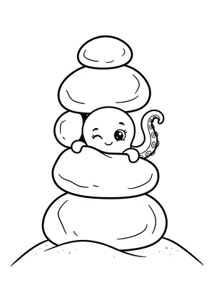 Octopus hiding between rock crevices Coloring Page