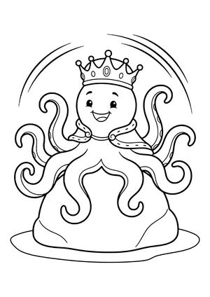 Octopus king enthroned on a rock Coloring Page