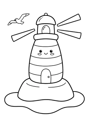 Lighthouse watching over the coast Coloring Page