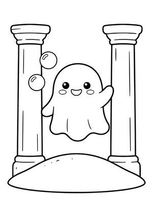 Sea spirit floating among ruins Coloring Page