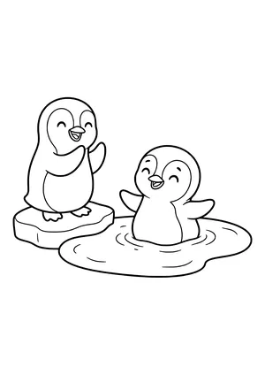 Baby penguin learning to swim Coloring Page
