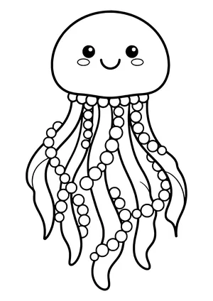 Jellyfish with long glowing tentacles Coloring Page