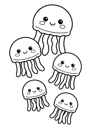 School of jellyfish drifting together Coloring Page