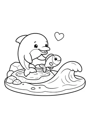 Rescue mission dolphin helping a stranded fish Coloring Page