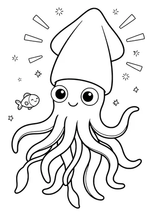 Giant squid in the darkness Coloring Page