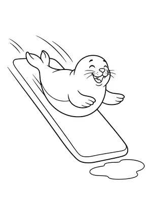 Seal sliding down an ice slide Coloring Page