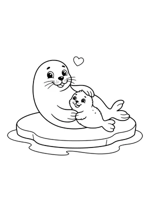 Mother seal protecting her pup Coloring Page