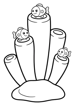 Tube coral with small fish Coloring Page