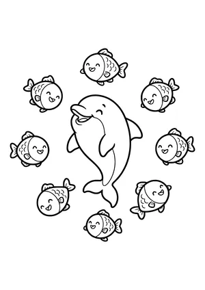 Sardine school chased by a dolphin Coloring Page