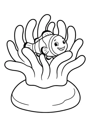 Sea anemone with a small fish inside Coloring Page