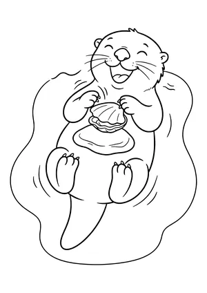 Sea otter using a rock as a tool Coloring Page