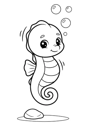 Baby seahorse swimming upright Coloring Page