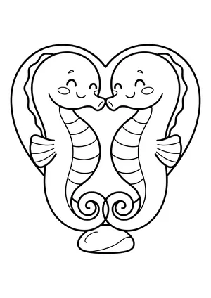 Seahorse duo forming a heart shape Coloring Page