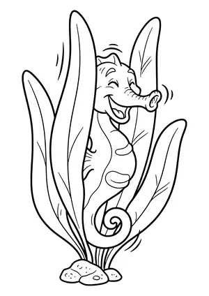 Seahorse hiding in seaweed Coloring Page