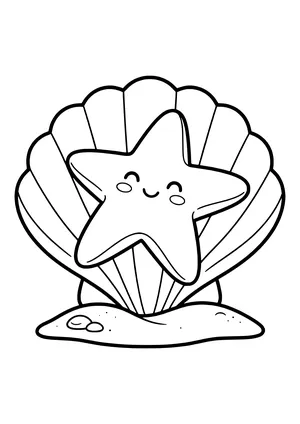 Starfish resting on a shell Coloring Page