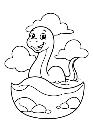Sea monster emerging from the mist Coloring Page