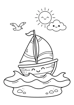 Sailboat gliding over turquoise water Coloring Page
