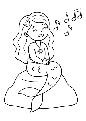 Siren singing on a rock Coloring Page