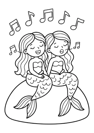 Duo of sirens singing together Coloring Page