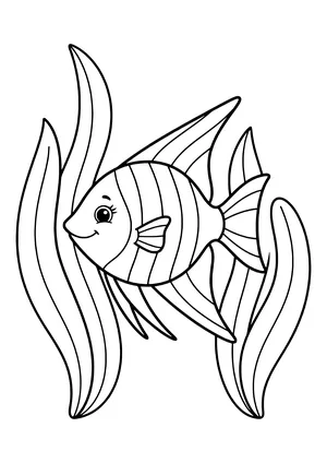 Angelfish between water plants Coloring Page