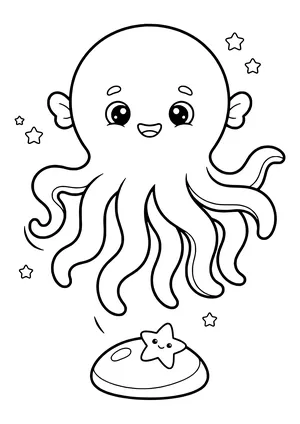 Deep sea octopus with long arms Coloring Page