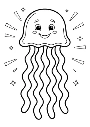 Deep sea jellyfish with long strands Coloring Page