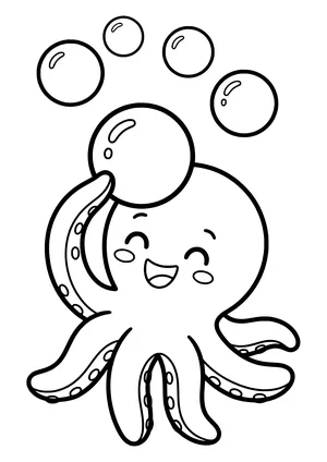Octopus playing with air bubbles Coloring Page