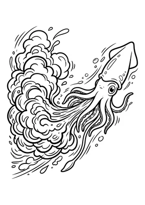 Octopus squirting an ink cloud Coloring Page