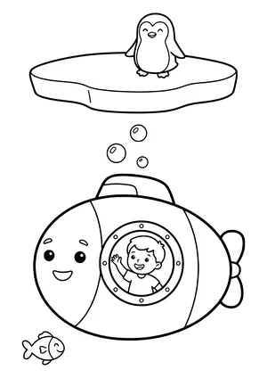 Submarine diving under an ice floe Coloring Page