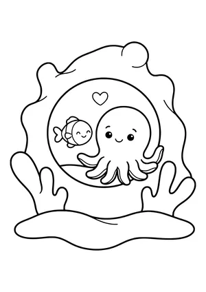 Unlikely friendship octopus and fish Coloring Page