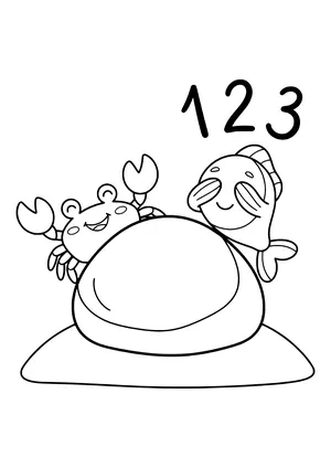 Hide and seek between a crab and a fish Coloring Page