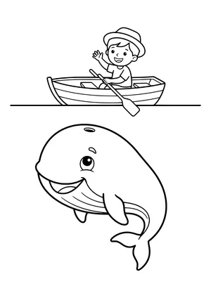 Whale escorting a small boat Coloring Page