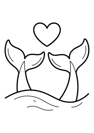 Pair of whales diving in sync Coloring Page