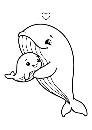 Baby whale snuggling with mom Coloring Page