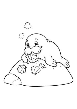 Walrus digging in the sand for clams Coloring Page