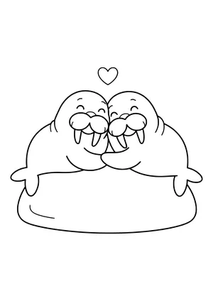 Pair of walruses resting on a rock Coloring Page