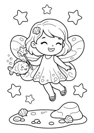 Water fairy enchanting a fish Coloring Page