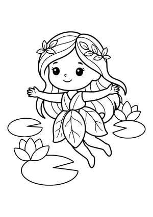 Water nymph swimming among water lilies Coloring Page