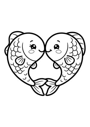 Two fish forming a heart shape Coloring Page