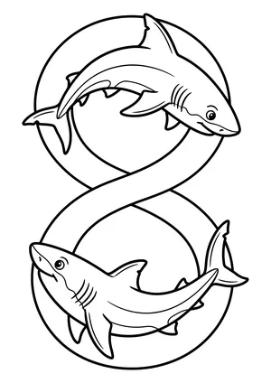 Two sharks circling each other curiously Coloring Page