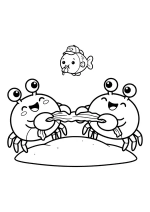 Two crabs playing tug of war Coloring Page