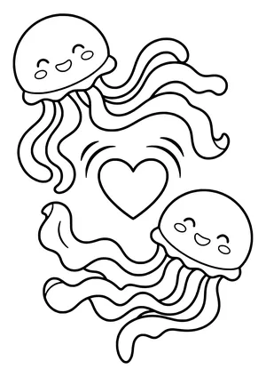 Two jellyfish dancing around each other Coloring Page