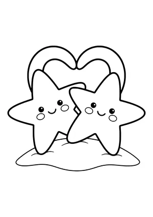 Two starfish forming a heart Coloring Page