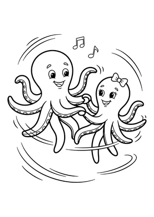 Two octopuses dancing around each other Coloring Page