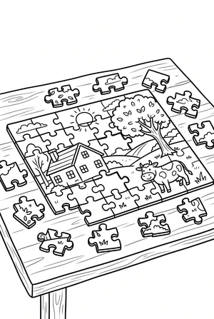 Angefangenes Puzzle Ausmalbild