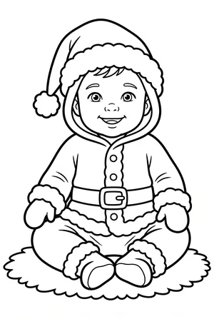 Baby im Weihnachtsmann-Strampler Ausmalbild