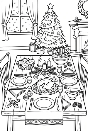 Einfaches Festessen zu Weihnachten Ausmalbild