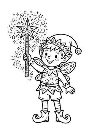 Elf mit funkelndem Zauberstab Ausmalbild