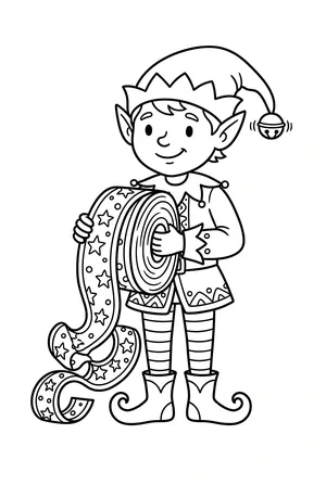 Elf mit Geschenkband Ausmalbild